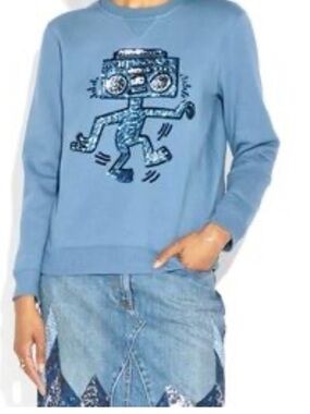 Coach x Keith Haring Sweatshirt S Blue Cotton Sequin Embellished Collab Ptp 18”